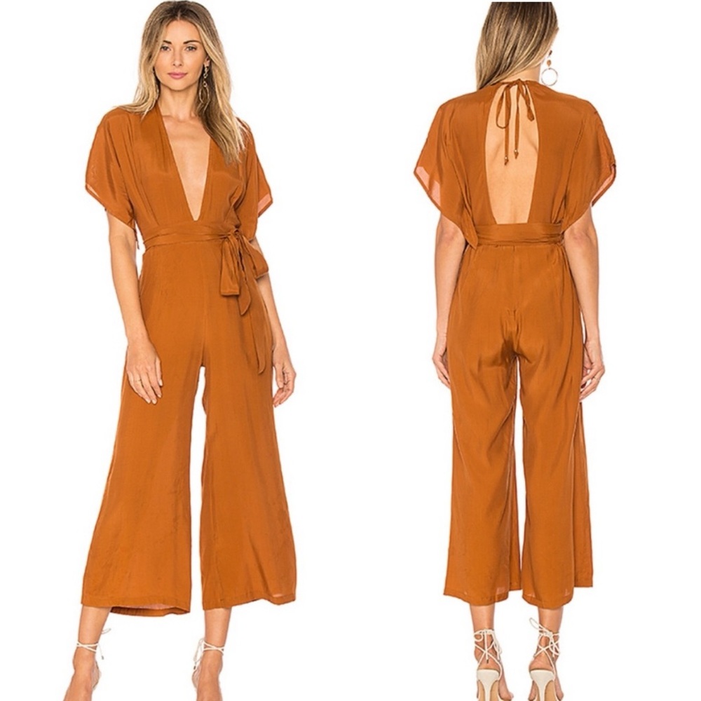 Faithfull the Brand Rust Orange V-Neck Wide-Leg Jumpsuit
